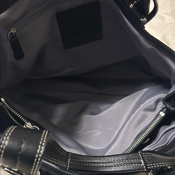 Coach Black Leather Tote with Silver Accents - Picture 8 of 9